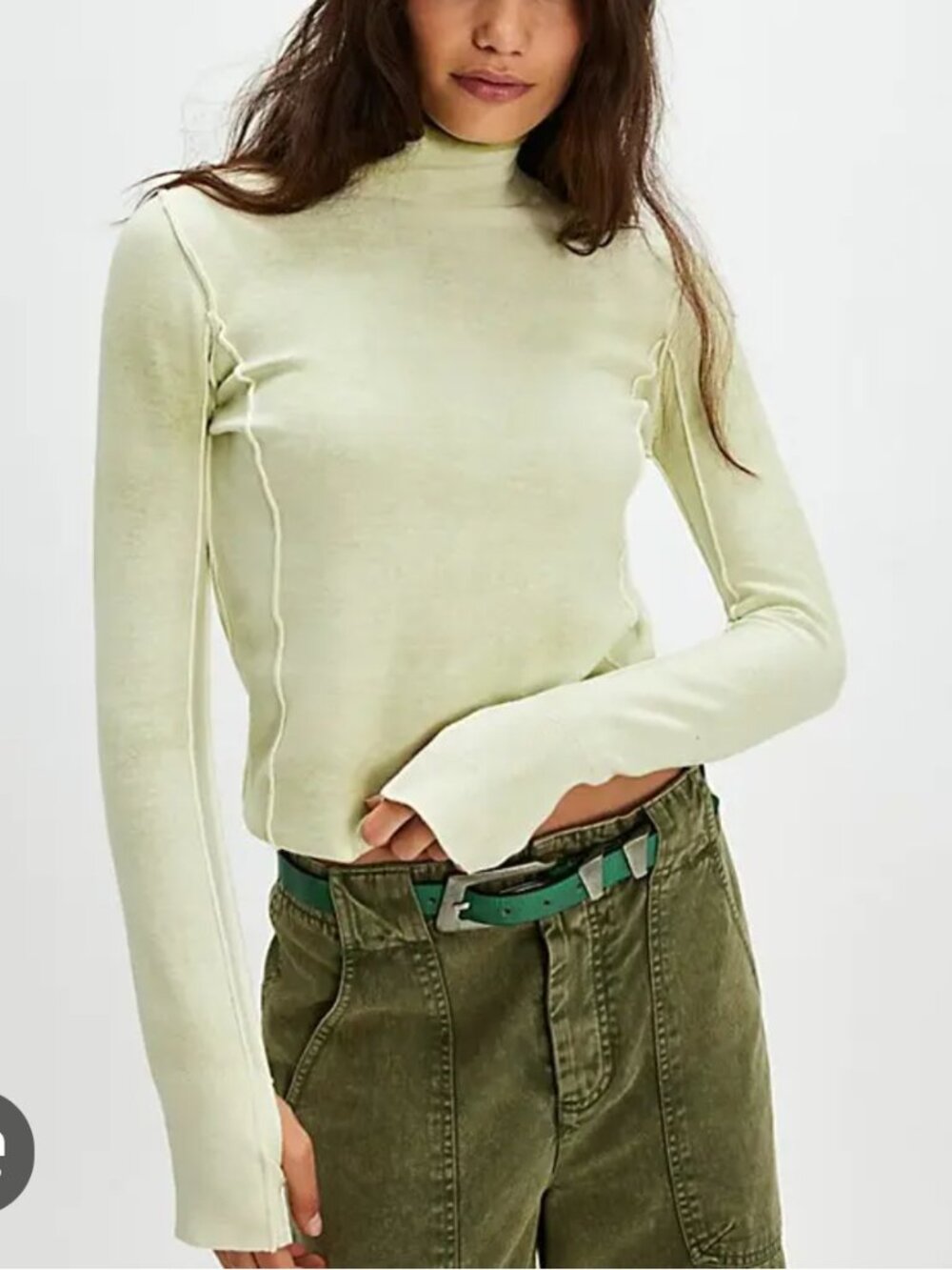 Free People We The Free Robbie Turtleneck Sweater Women's S Roll Neck Green Crop